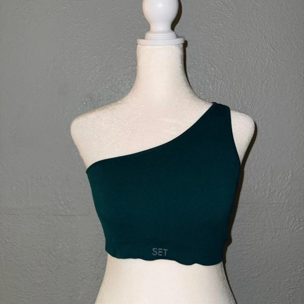 Set Active Ribbed One Shoulder Bra in Mojito‎ Size Medium